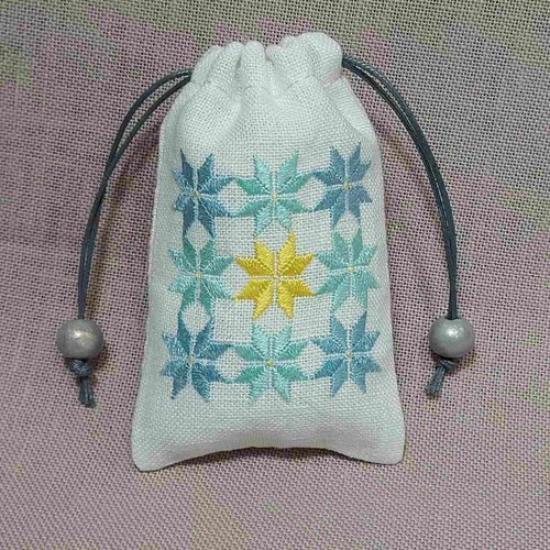 Baby keepsake storage bag (turquoise gamut embroidery, ivory linen) 17704-kaita photo