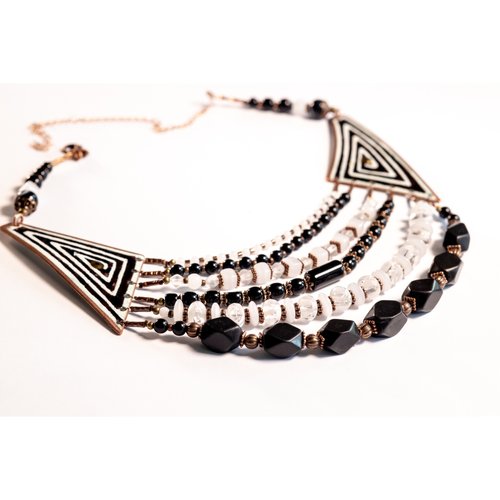 Necklace Black and white with crystal 15121-emali-kozii photo