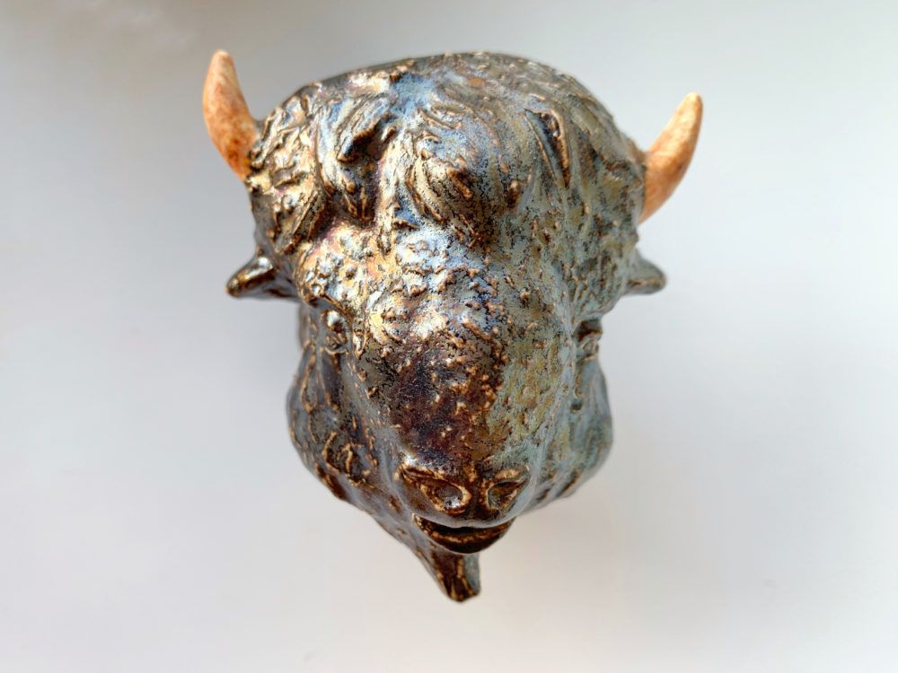 Decorative hook Bison by Nato Mikeladze, brown pearl 4496 photo