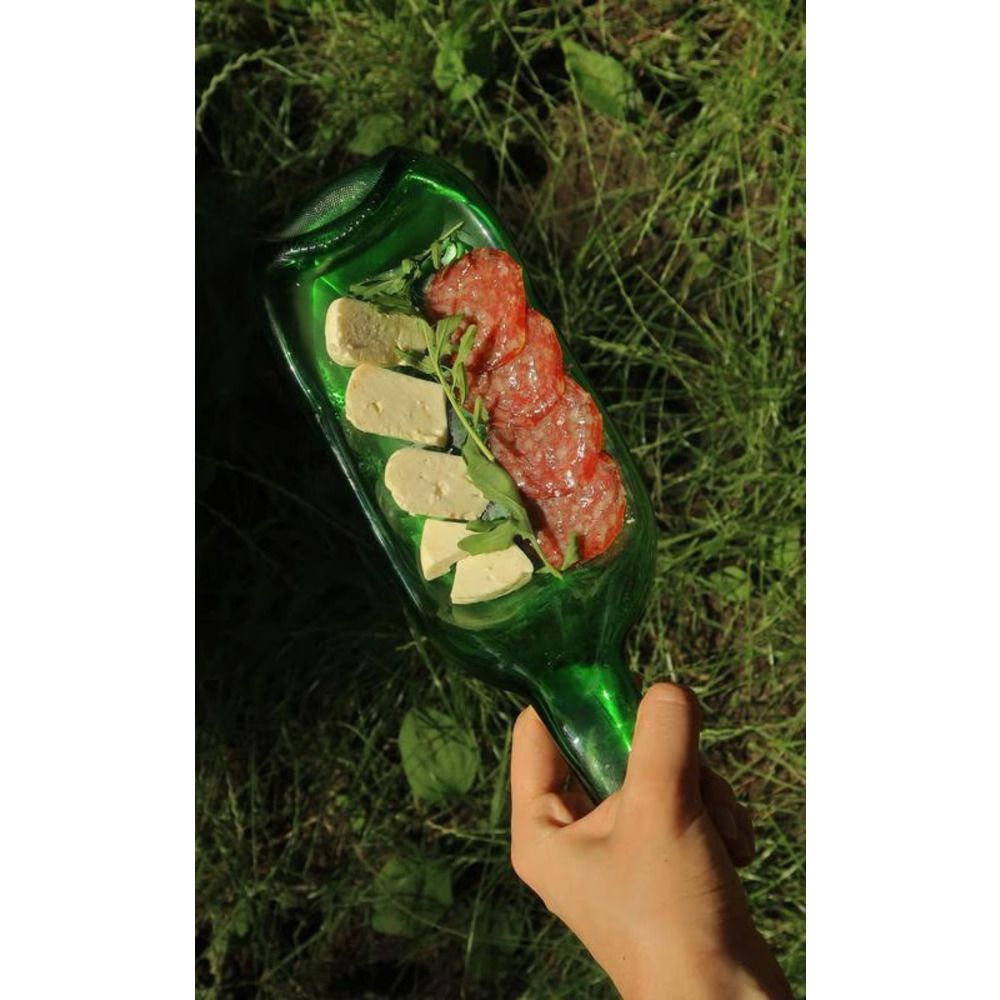 Creative glass plates from used and salvaged glass recycled bottles Wine Green Lay Bottle 17265-lay-bottle photo
