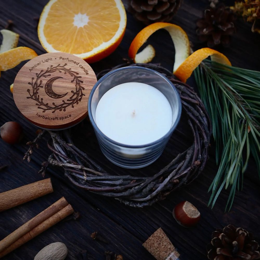 Set "Warmth" L (jar of wild herb tea, thermos mug, scented candle "Amber Light", card) Herbalcraft Herbalcraft 14279-herbalcraft photo