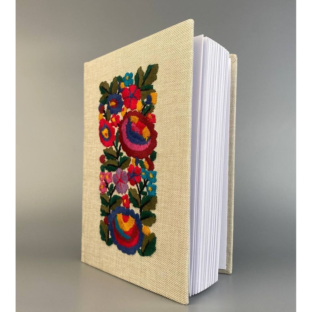 Light embroidered notebook Multicolored flowers sheets without markings 20.5x14.5 cm 108 sheets Yaryna Chorna 20305-yach photo
