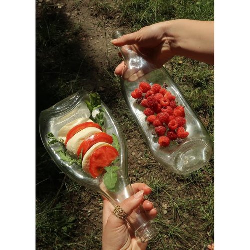 Подарунок для поціновувачів вина, тарілка з використаної та врятованої скляної пляшки для закусок, фруктів, солодкого Lay Bottle 17266-lay-bottle фото