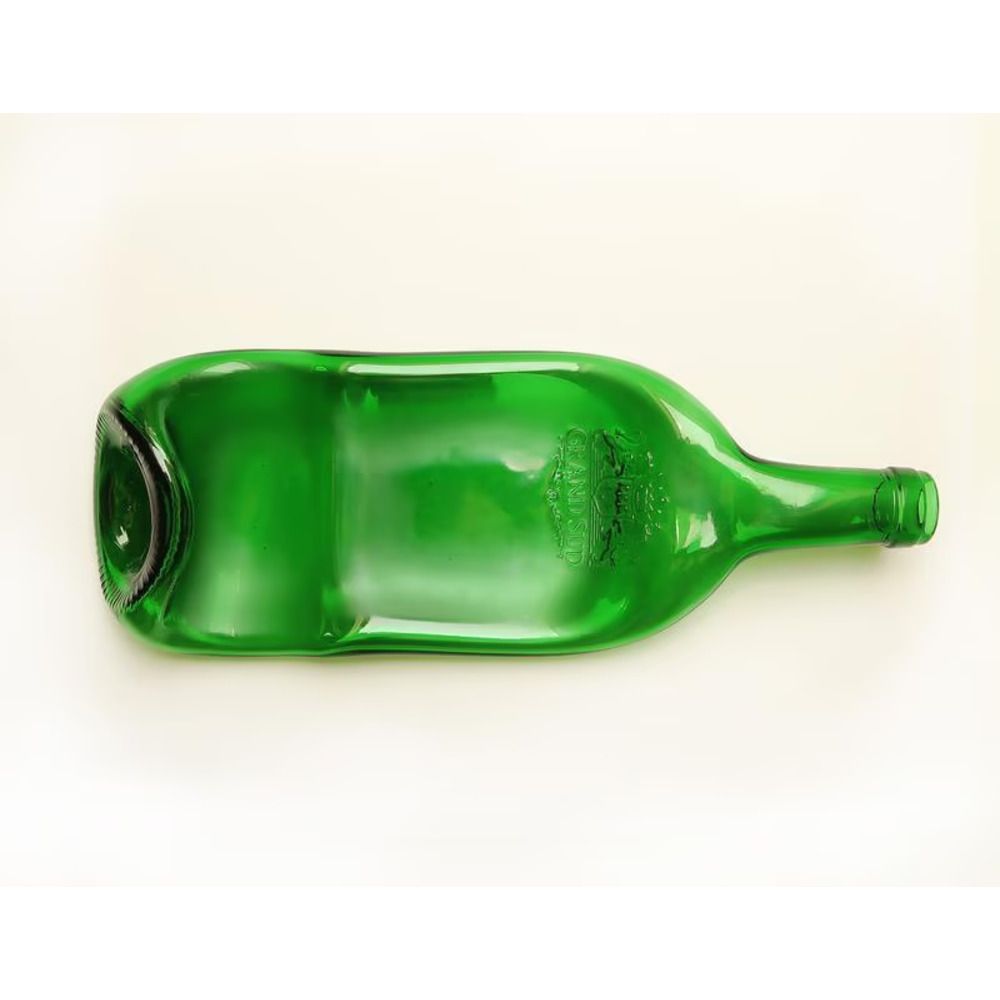 Glass plate from a flattened bottle for serving cheese, meat, snacks Jameson Green made in Ukraine Lay Bottle 17267-lay-bottle photo