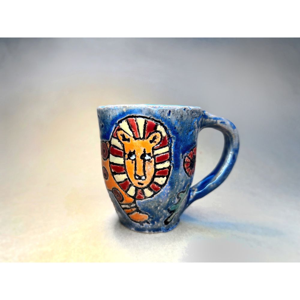 Cup with a lid Two lions in the style of Pryimachenko, KAPSI, ceramics, handmade 13252-kapsi photo