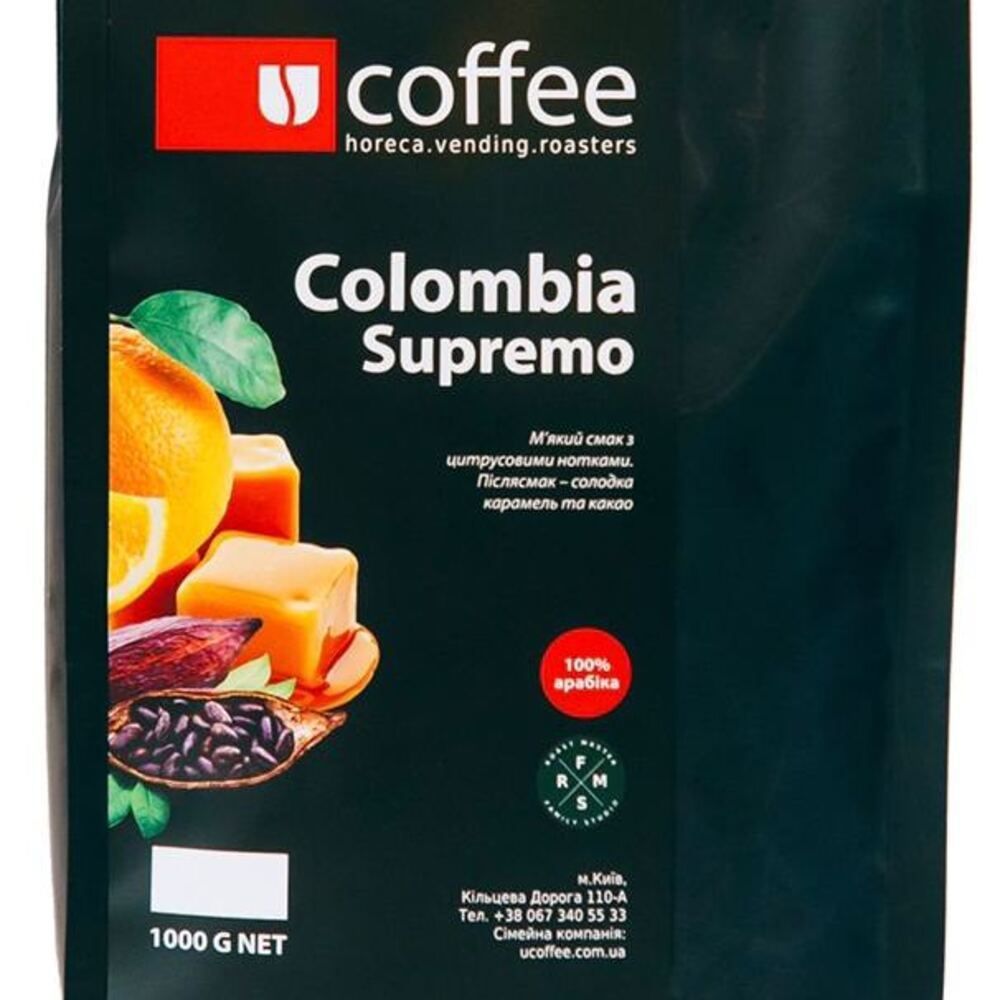 Coffee Colombia Supremo Arabica 100% Ucoffee 1000 g 22962-1000g-ucoffee photo Coffee Colombia Supremo Arabica 100% Ucoffee 1000 g 22962-1000g-ucoffee photo