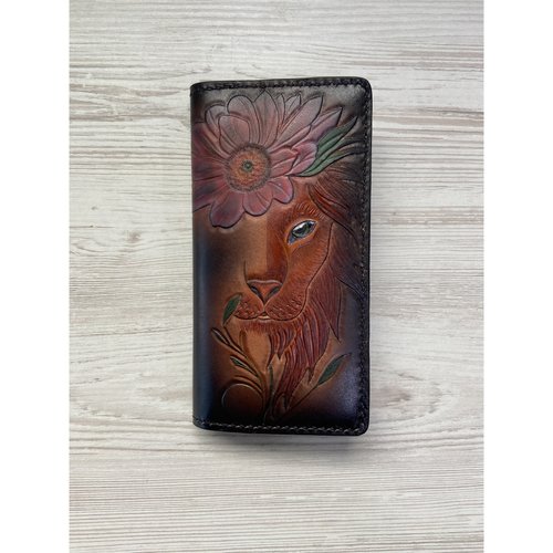 Large leather wallet "Flower-Lioness" 12097-yb-leather photo