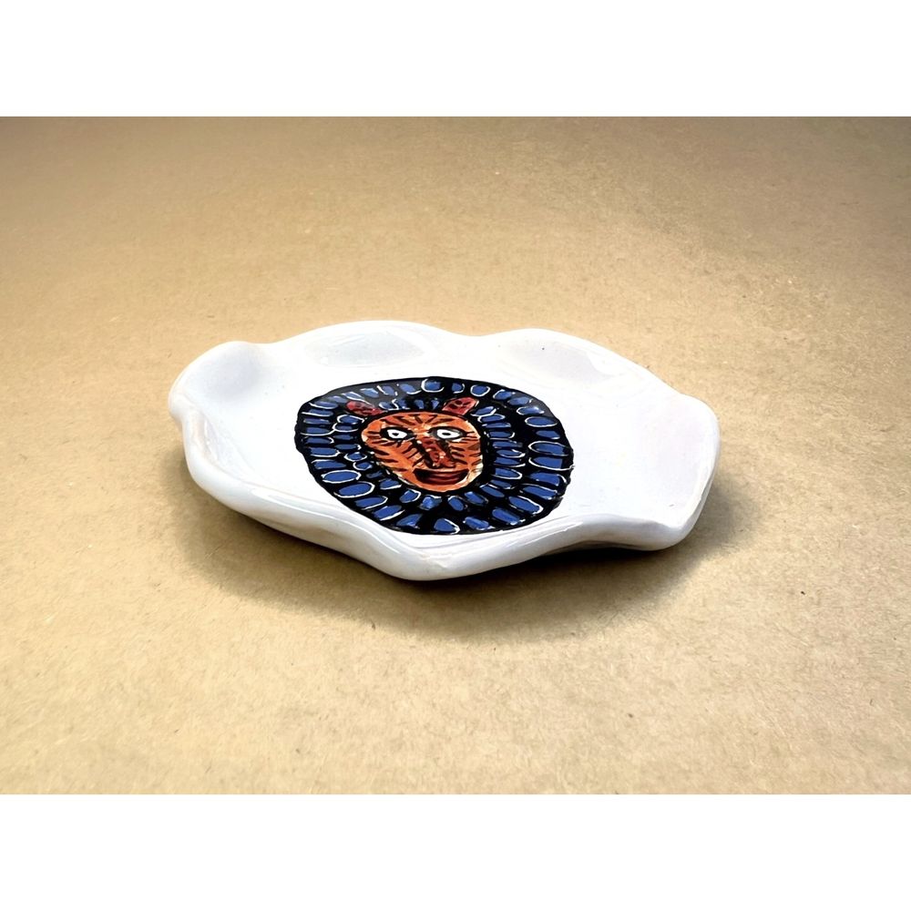 Lion plate in Pryimachenko style, white, KAPSI, ceramics, handmade 13253-kapsi photo