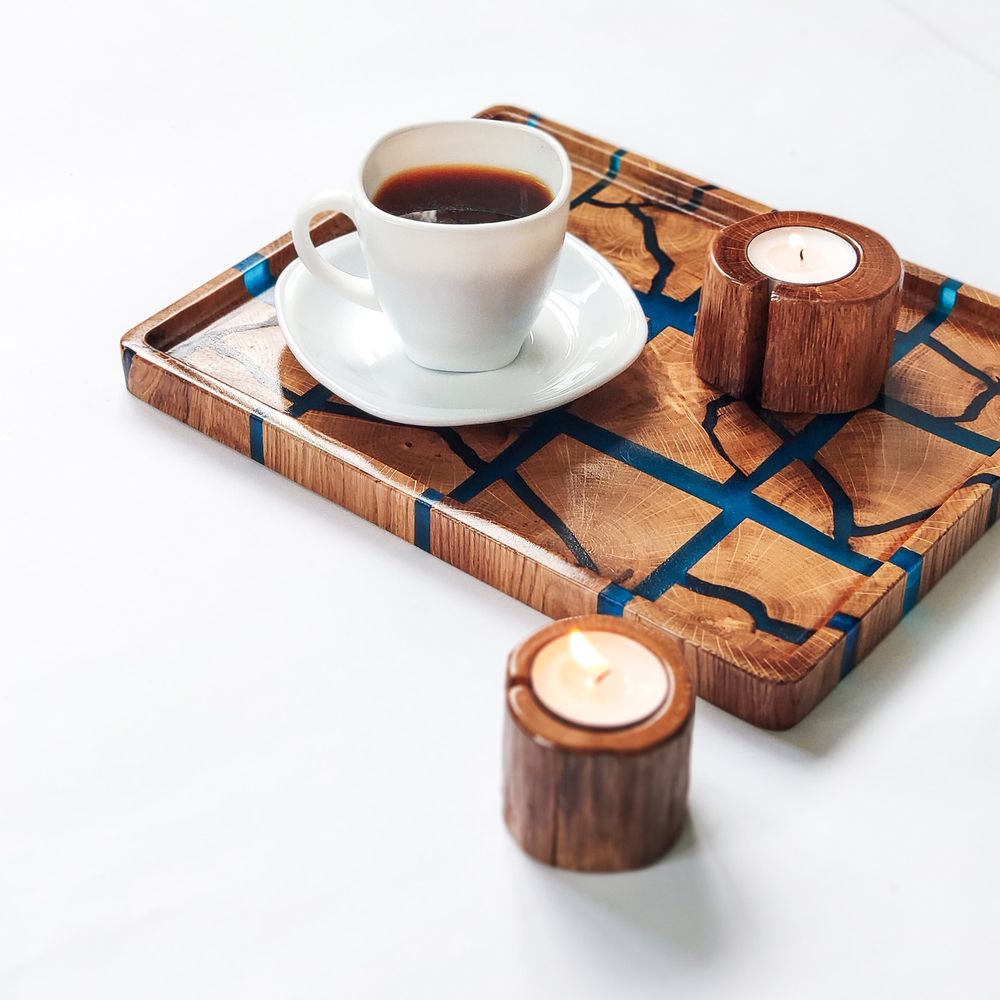 Tray made of square cuts, natural wood, handmade, NATURAL series, DEEPWOOD, 34x25 cm 12872-34x25-deepwood photo