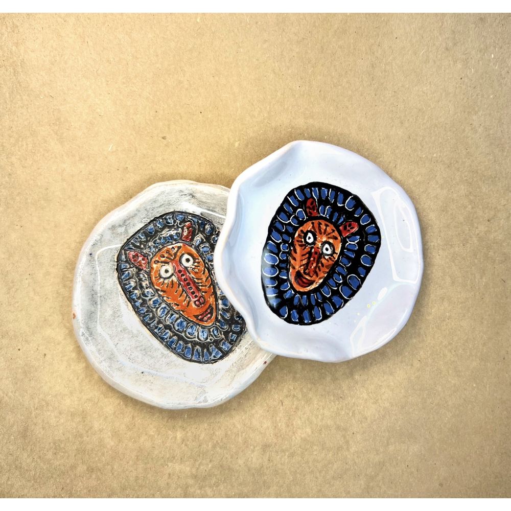 Тарілочка Лев в стилі Приймаченко, біла, KAPSI, кераміка, ручна робота 13253-kapsi фото