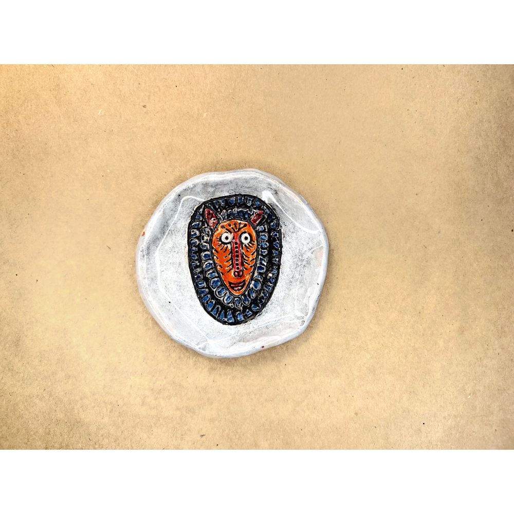 Lion plate in Pryimachenko style, gray, KAPSI, ceramics, handmade 13254-kapsi photo