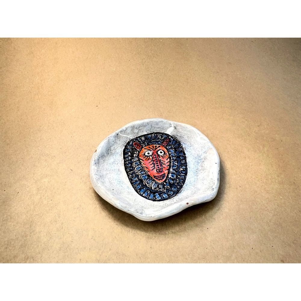Lion plate in Pryimachenko style, gray, KAPSI, ceramics, handmade 13254-kapsi photo