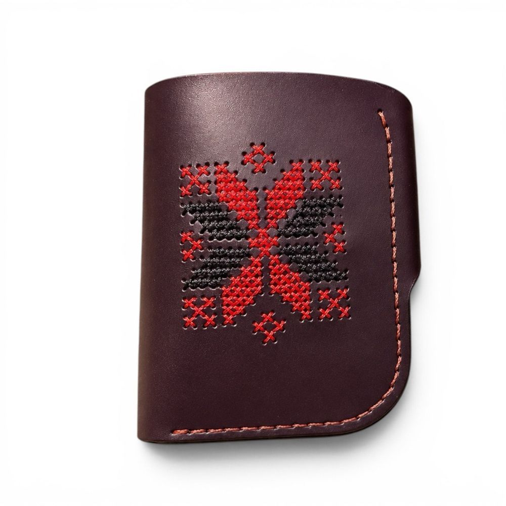 Шкіряний гаманець біфолд бордовий з вишивкою SL leather 23951-sl-leather фото