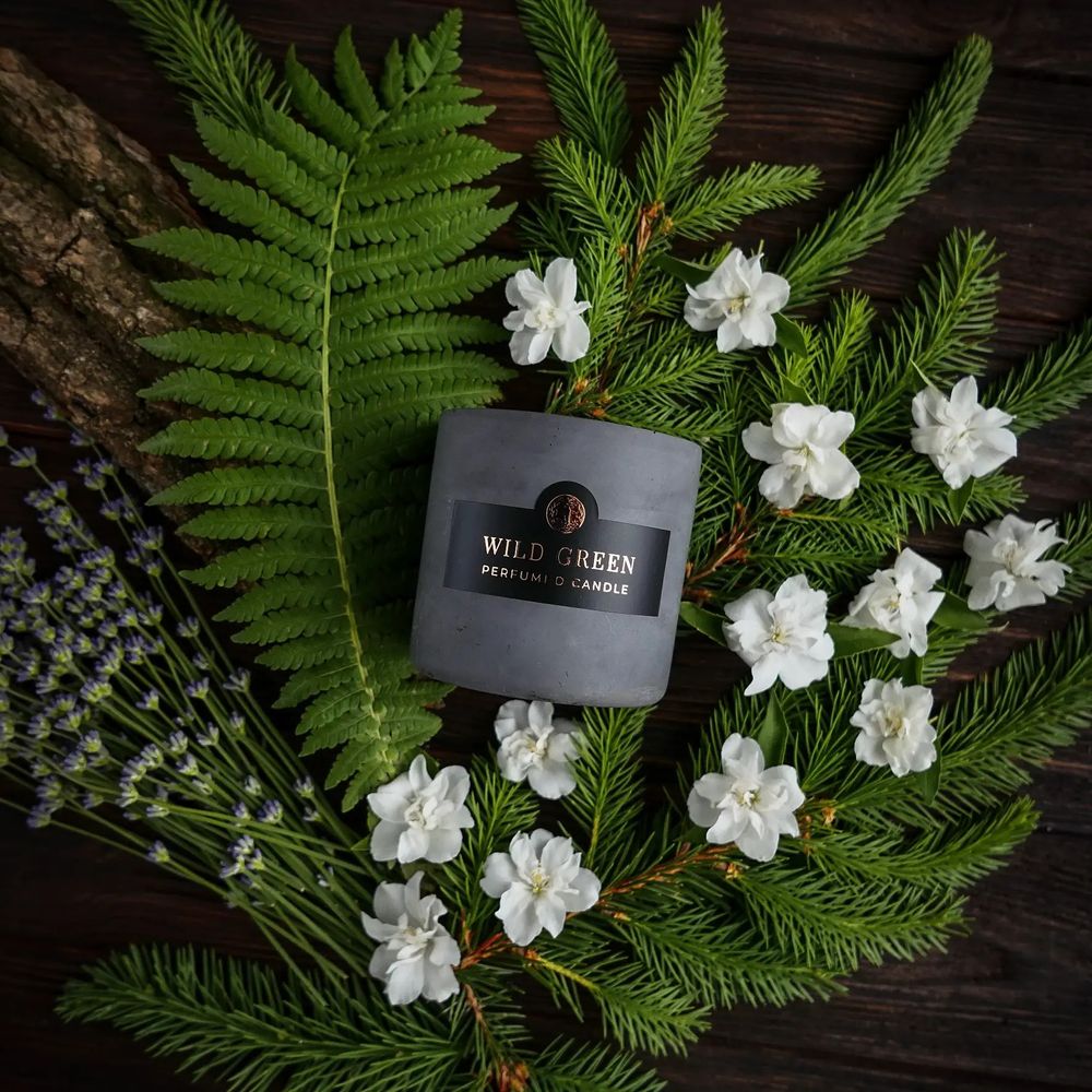 Scented candle "Wild Green" in a gray plaster planter with a Herbalcraft lid Herbalcraft 14286-herbalcraft photo