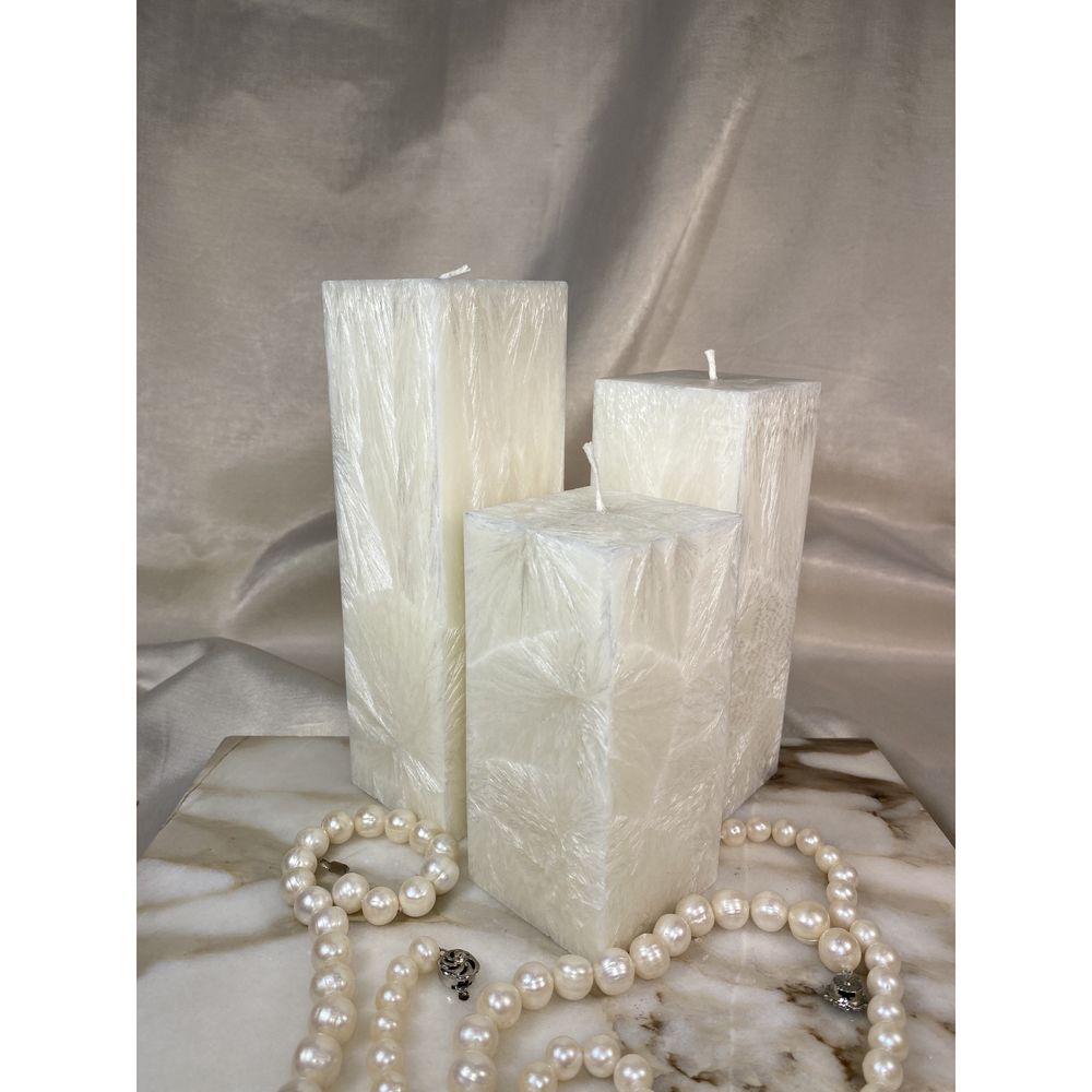 Square candles, color «Pearl», size 5,6x5,6x6 cm Vintage 17311-pearl-vintage photo
