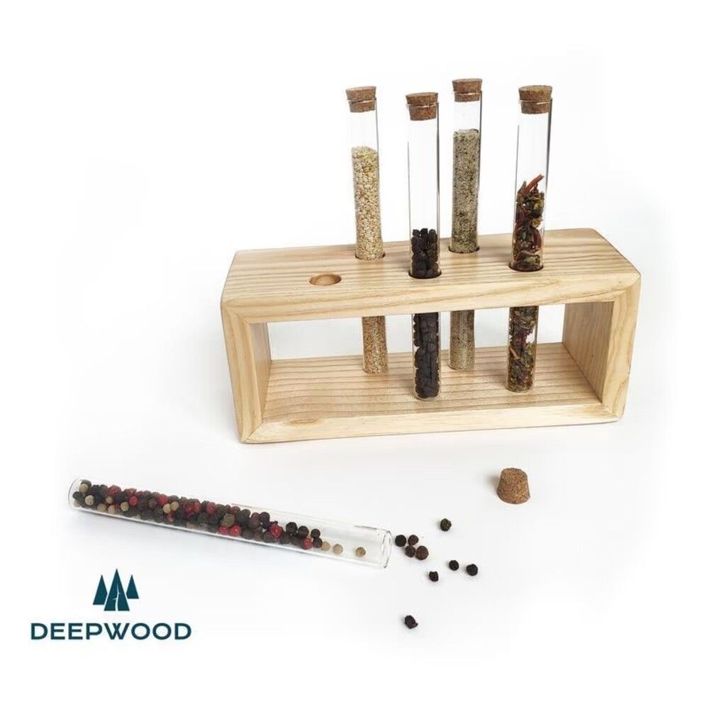 Органайзер для спецій на 5 колб, натуральне дерево, ручна робота, серія CLASSIC, DEEPWOOD, 20x16x7 см 12905-20x16x7-deepwood фото