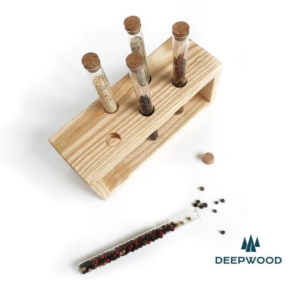 Органайзер для спецій на 5 колб, натуральне дерево, ручна робота, серія CLASSIC, DEEPWOOD, 20x16x7 см 12905-20x16x7-deepwood фото