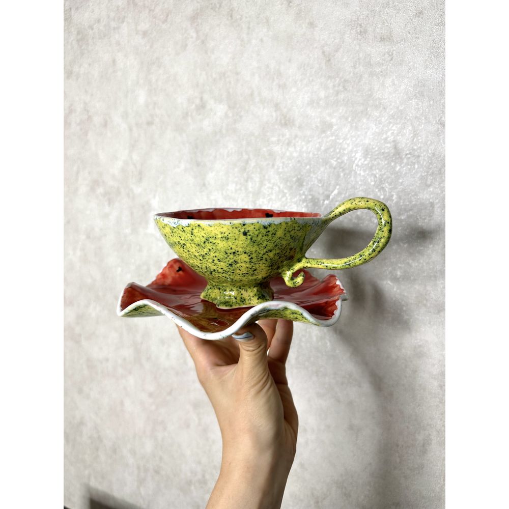 Кавуновий сет KAPSI (чашка і тарілка керамічні), ручна робота 13225-kapsi фото