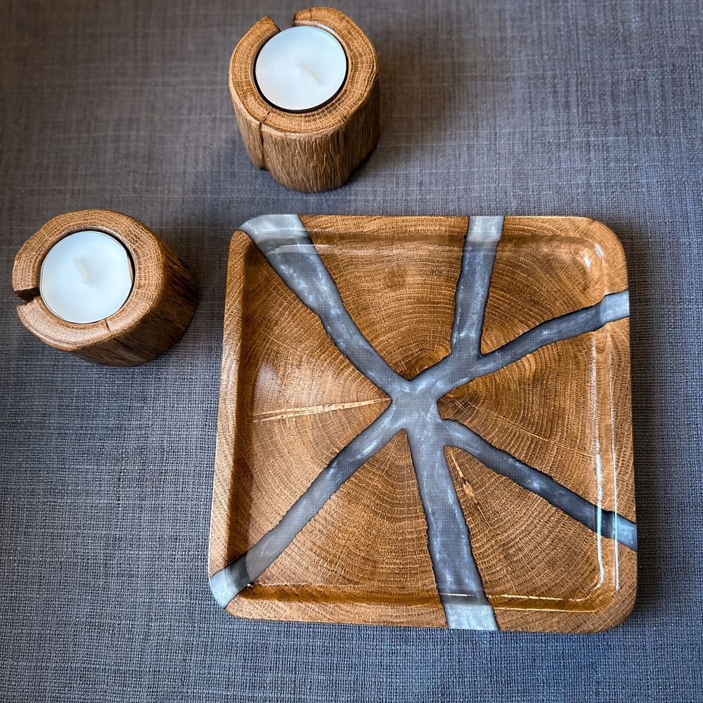 Mini-tray from an oak cut natural wood handmade series NATURAL DEEPWOOD 17x17 cm 12873-17x17-deepwood photo