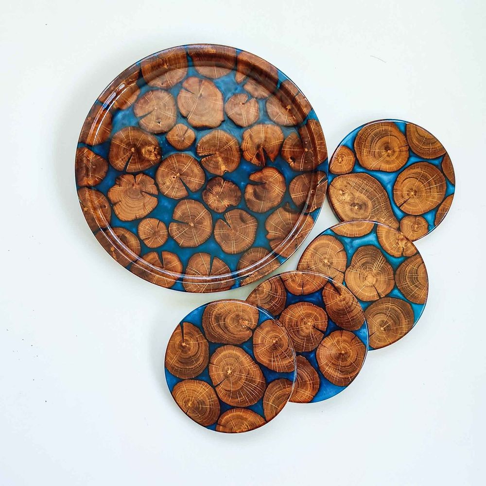 Tray made of small slices, round, natural wood, handmade, NATURAL series, DEEPWOOD, 20 cm 12874-20-deepwood photo