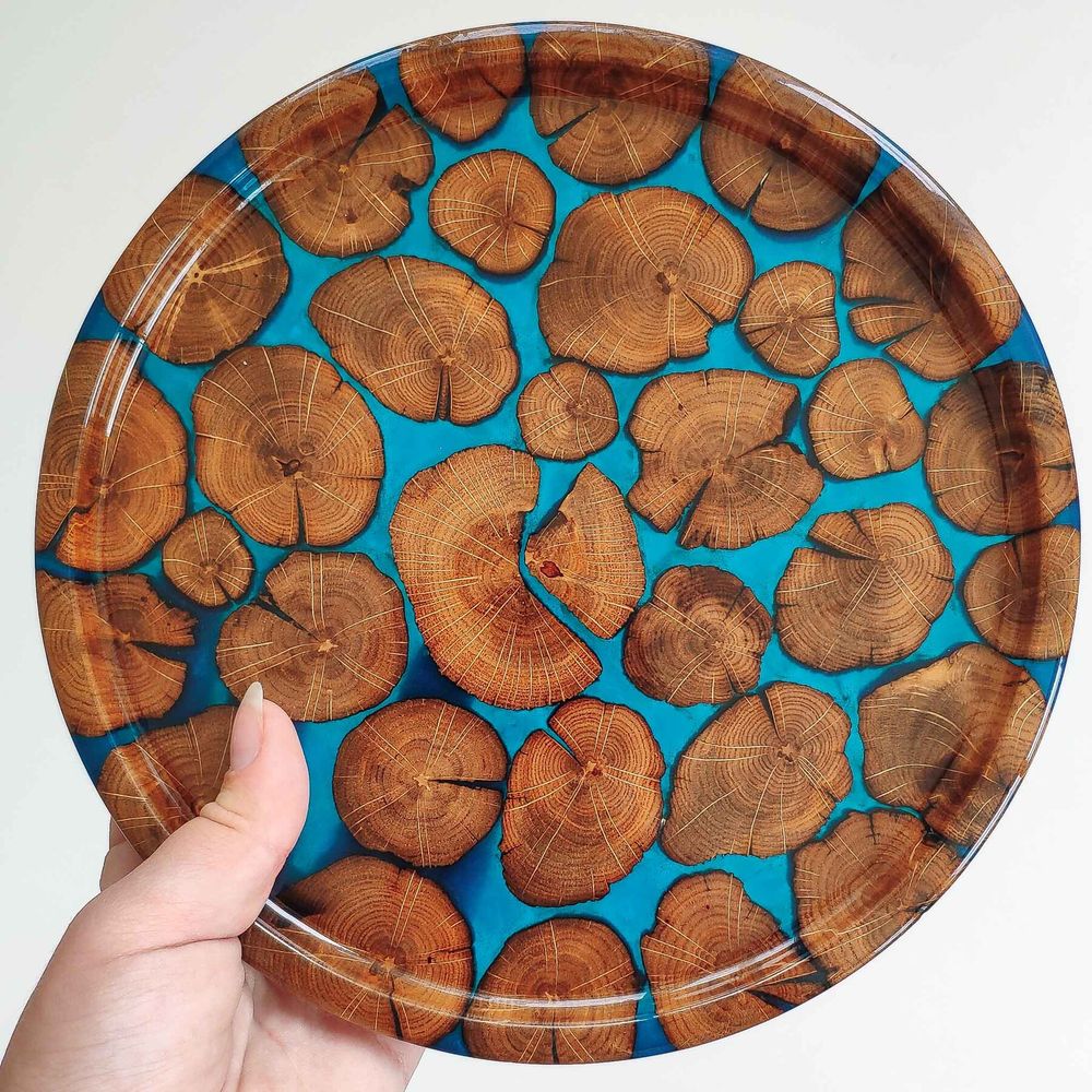 Tray made of small slices, round, natural wood, handmade, NATURAL series, DEEPWOOD, 20 cm 12874-20-deepwood photo
