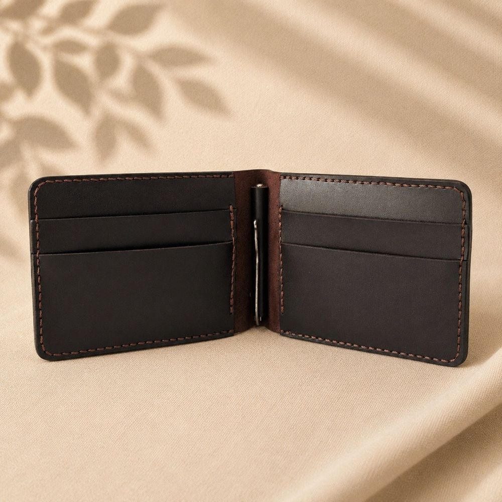 Шкіряний гаманець з затискачем для купюр з вишивкою коричневий SL leather 23955-sl-leather фото