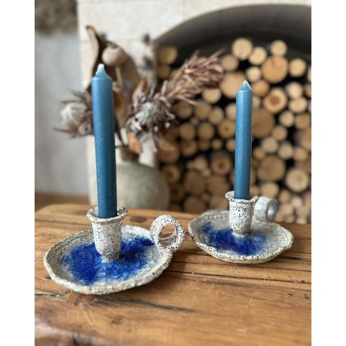 Ceramic candlestick with a light handle with a blue center 17914-yekeramika photo