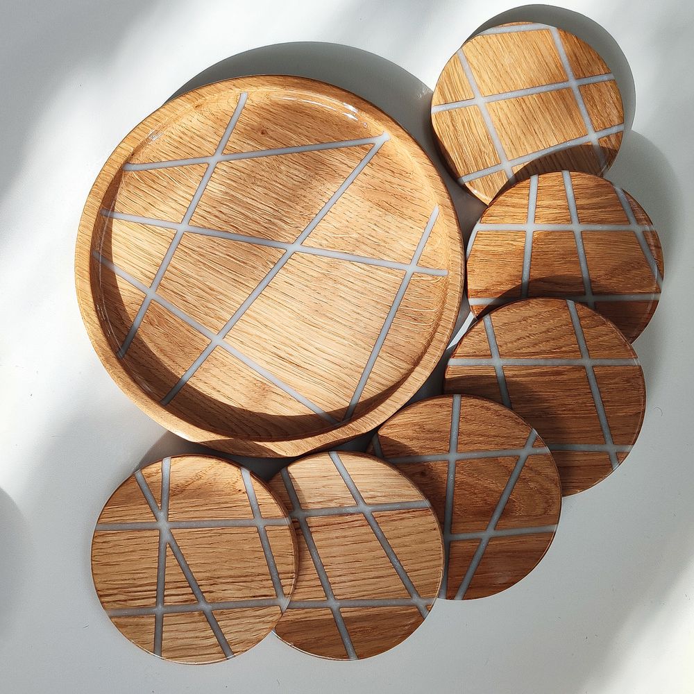 Round tray, natural wood, handmade, LINES series, DEEPWOOD, 35 cm 12896-35-deepwood photo