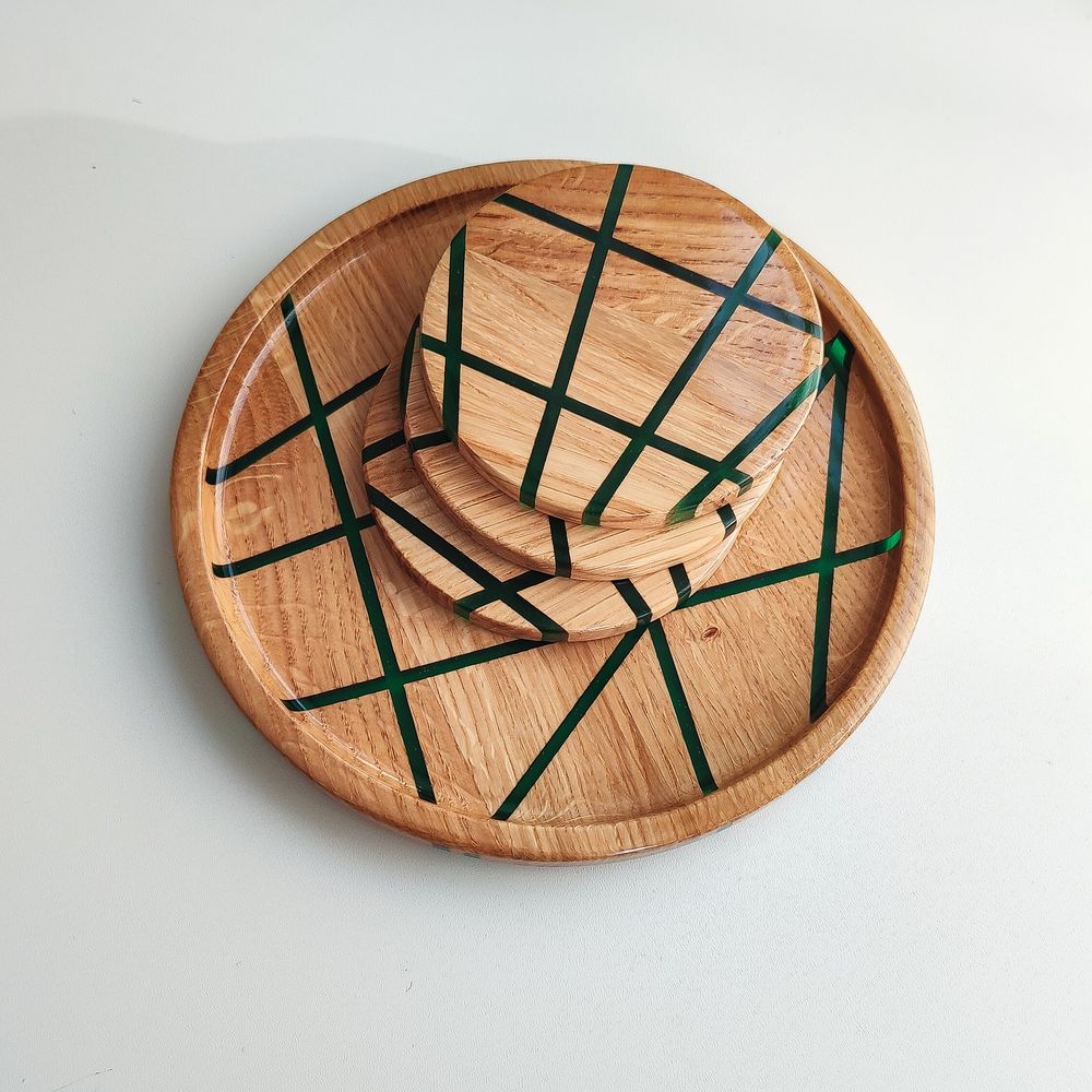 Round tray, natural wood, handmade, LINES series, DEEPWOOD, 35 cm 12896-35-deepwood photo