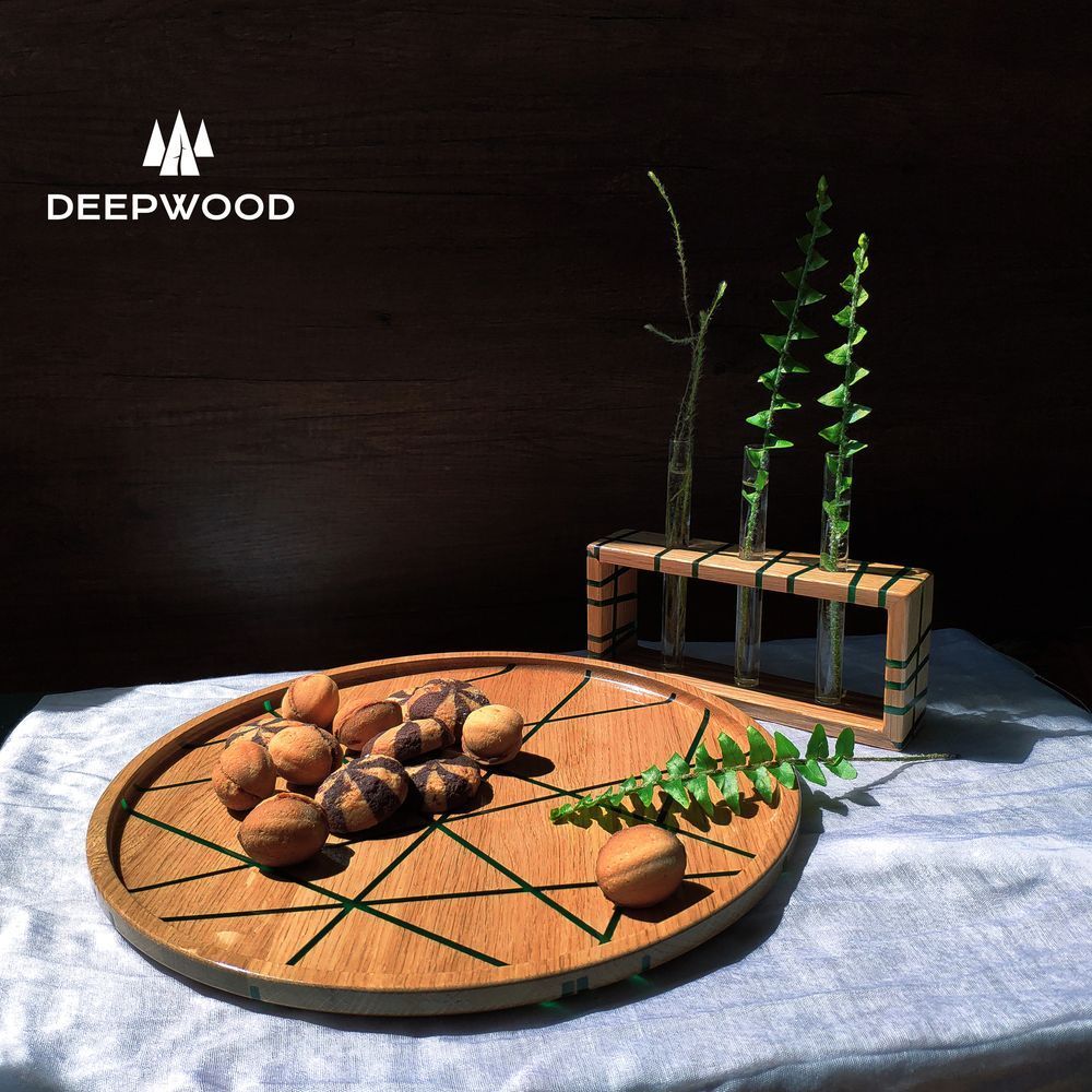 Round tray with slots natural wood handmade LINES series DEEPWOOD 20 cm 12896-20-deepwood photo
