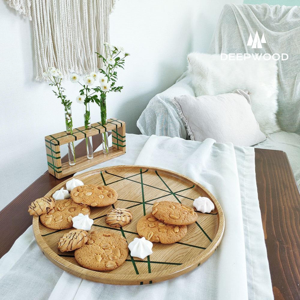 Round tray with slots natural wood handmade LINES series DEEPWOOD 20 cm 12896-20-deepwood photo