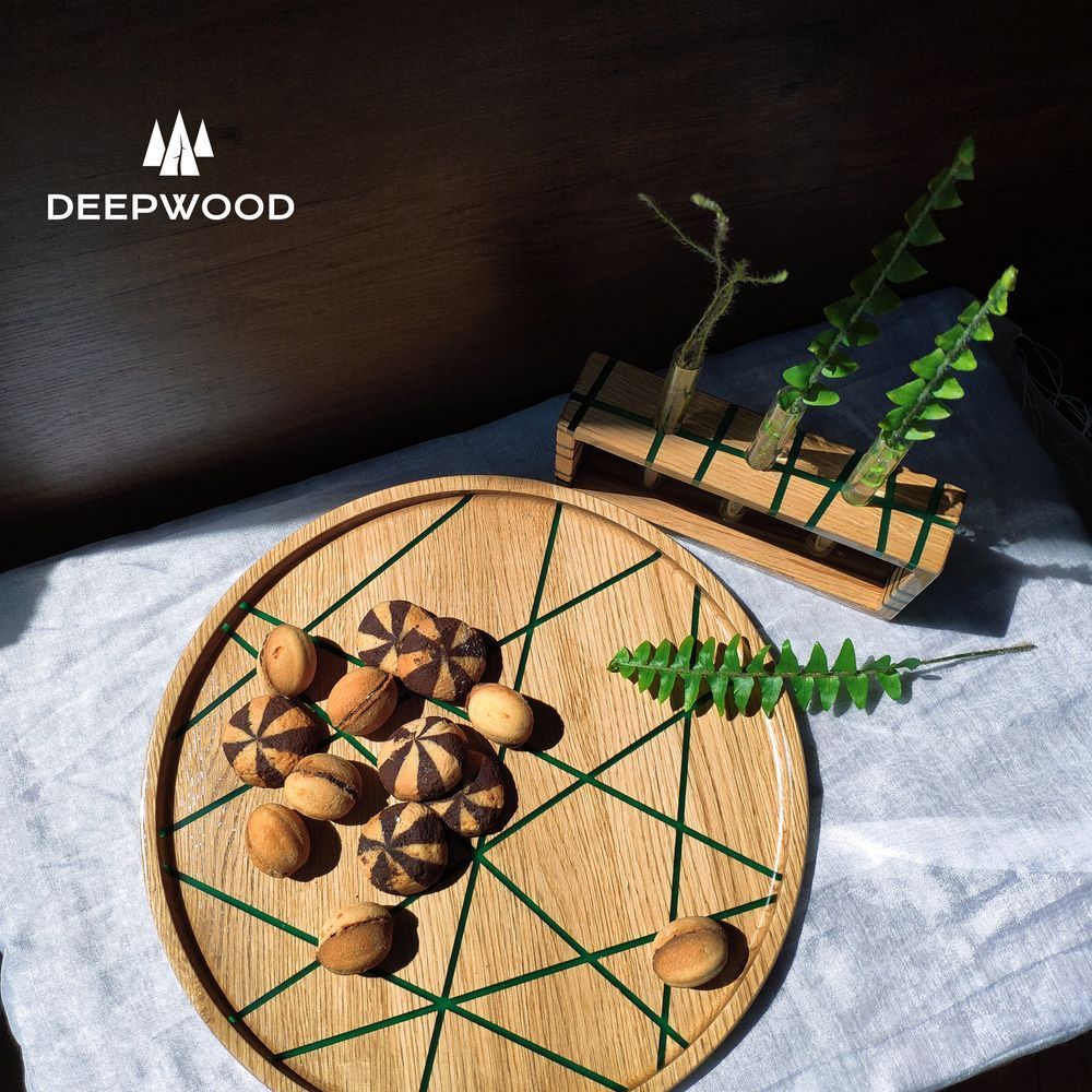 Round tray with slots natural wood handmade LINES series DEEPWOOD 20 cm 12896-20-deepwood photo