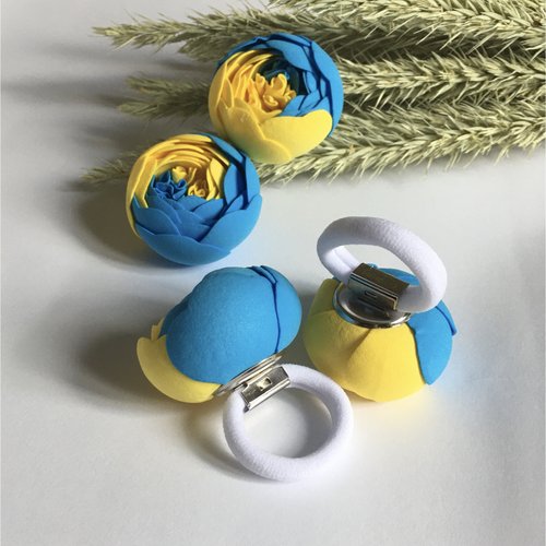 Scrunchy "Peonies yellow and blue", color Yellow-blue 11334-yellowblue-mimiami photo