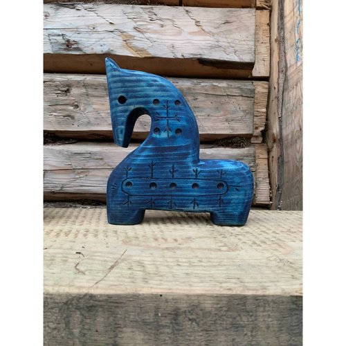 Дерев'яний коник "Гривастий" синій, 19х22 см 11903-zerno фото