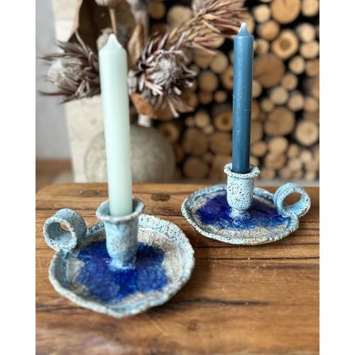 Ceramic candlestick with a light handle with a blue center and a blue border 17915-yekeramika photo