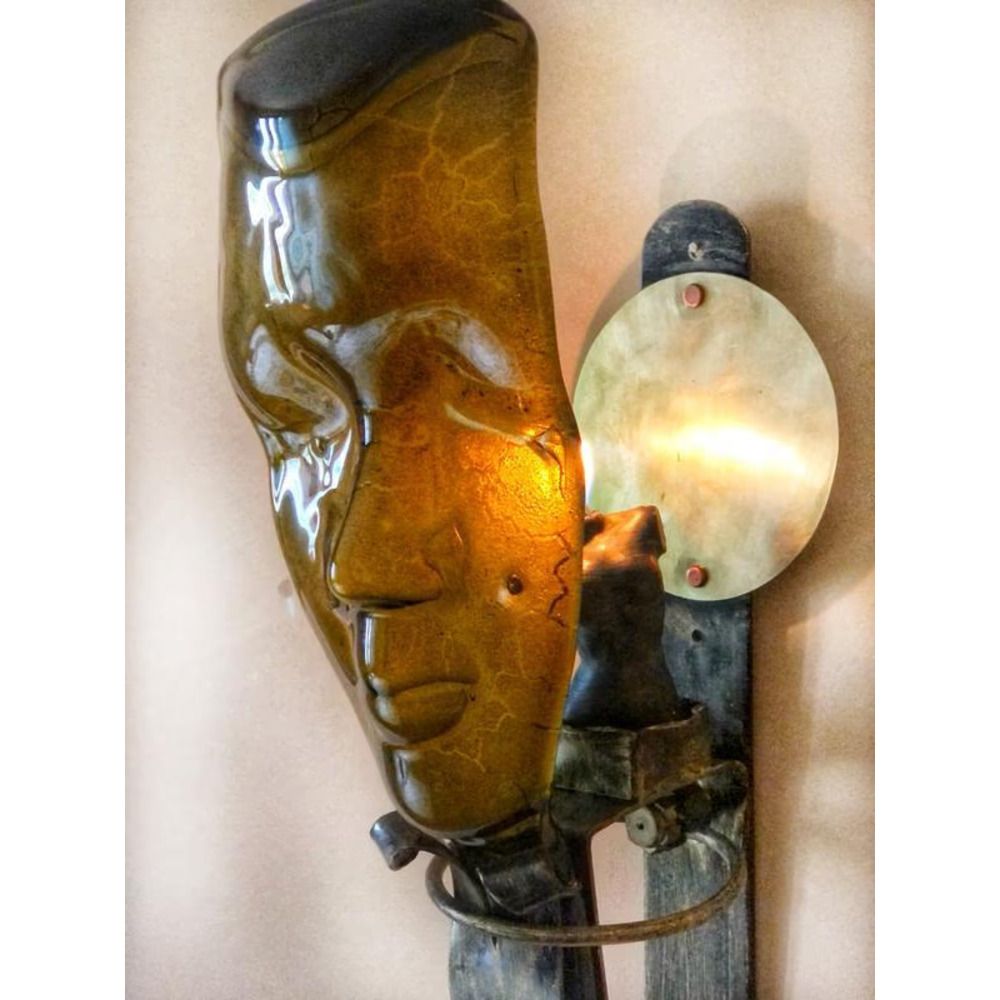 Wrought iron candlestick lamp Mask, glass bottle, decor for home and restaurant Lay Bottle 17276-lay-bottle photo