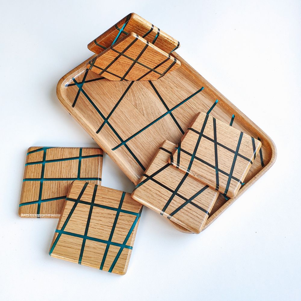Triangular napkin holder, natural wood, handmade, LINES series, DEEPWOOD, 14x10x4 cm 12908-14x10x4-deepwood photo