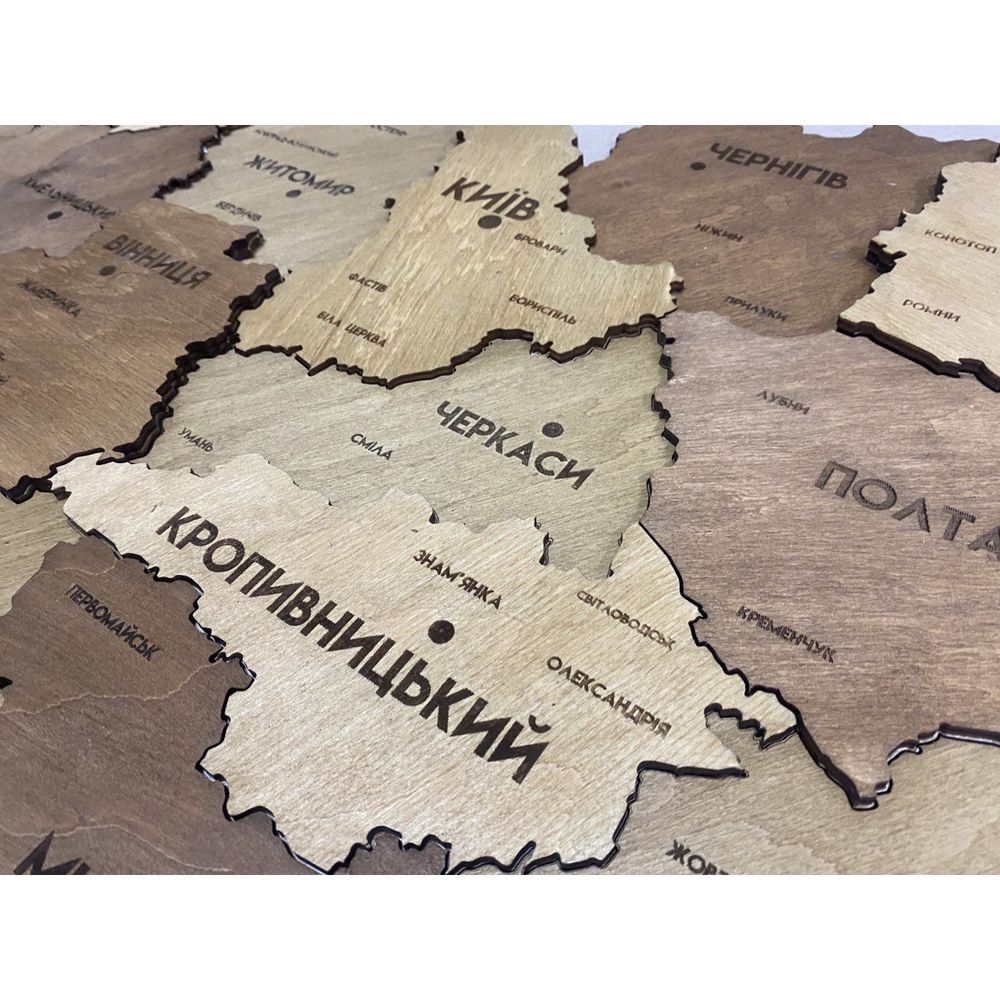 Дерев'яна мапа України на стіну, колір дуб, 90х60 см, без підсвітки, в картонній коробці 10071-dub-90x60-factura фото