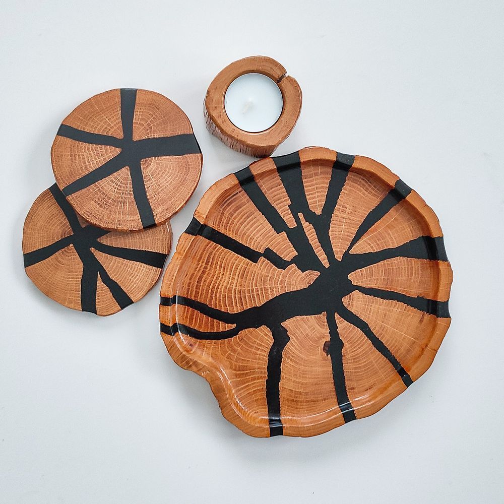 Підставка під чашки кругла зріз костер натуральне дерево ручна робота серія NATURAL DEEPWOOD 11 см 12876-11-deepwood фото
