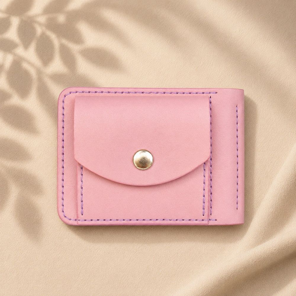 Leather wallet with bill clip with embroidery and rhinestones pink SL leather 23957-sl-leather photo