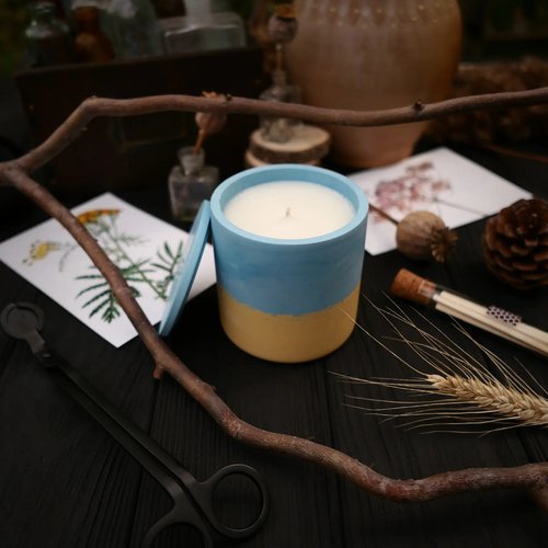 Парфумована свічка "Amber Light" у гіпсовому кашпо з кришкою | I love U Herbalcraft 14290-herbalcraft фото