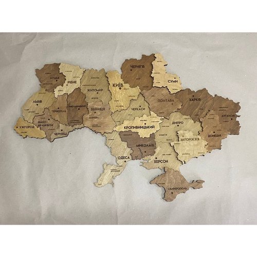 Дерев'яна мапа України на стіну, колір дуб, 90х60 см, без підсвітки, в картонній коробці 10071-dub-90x60-factura фото