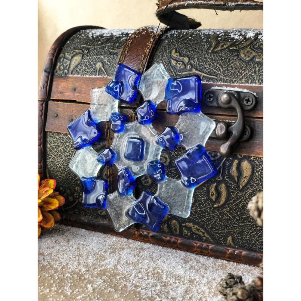 Ялинкова прикраса сніжинка на ялинку, скло вітраж Lay Bottle 17278-lay-bottle фото
