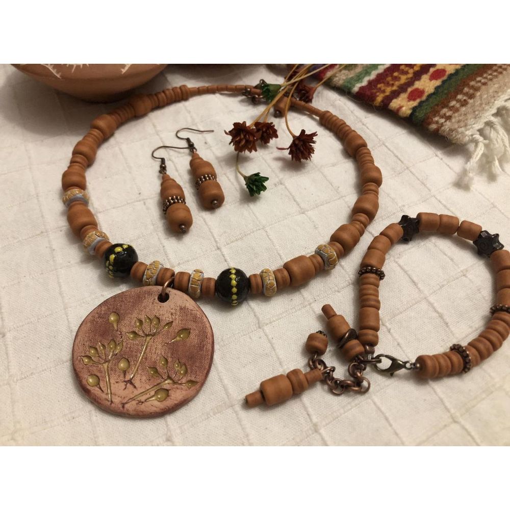 "Clay charm" set (choker, bracelet, earrings) 12695-korali photo