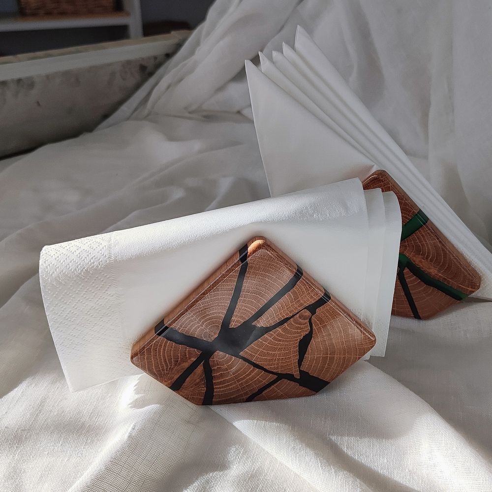 Napkin holder, triangular cut, natural wood, handmade, NATURAL series, DEEPWOOD, 14x10x5 cm 12879-14x10x5-deepwood photo