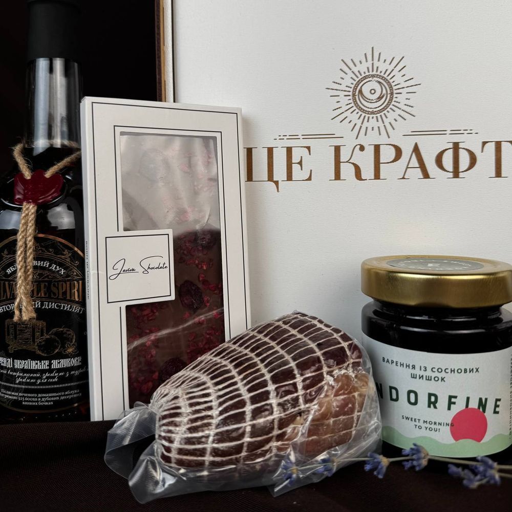 Великий подарунковий бокс ручної роботи для родини з крафтовими делікатесами та шоколадом ЦЕ КРАФТ в коробці ДВП 16034-fiberboard-box-itskraft фото