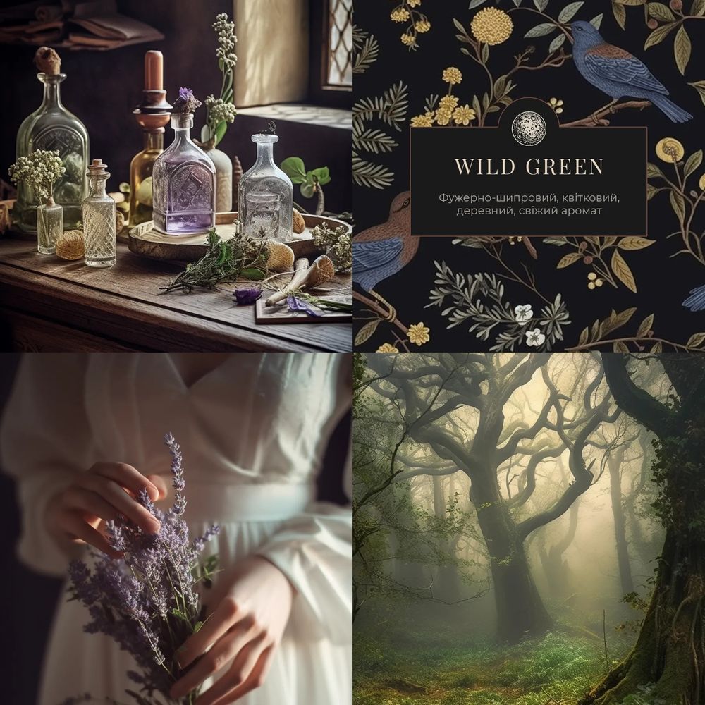 Парфумована свічка "Wild Green" у склянці з ботанічним орнаментом Herbalcraft 14296-herbalcraft фото