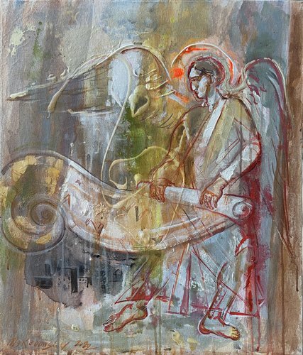Картина «Ангел що звиває війну», Павло Македонський, полотно, акрил, олія, 70х60, 2022 10819-MakeP фото