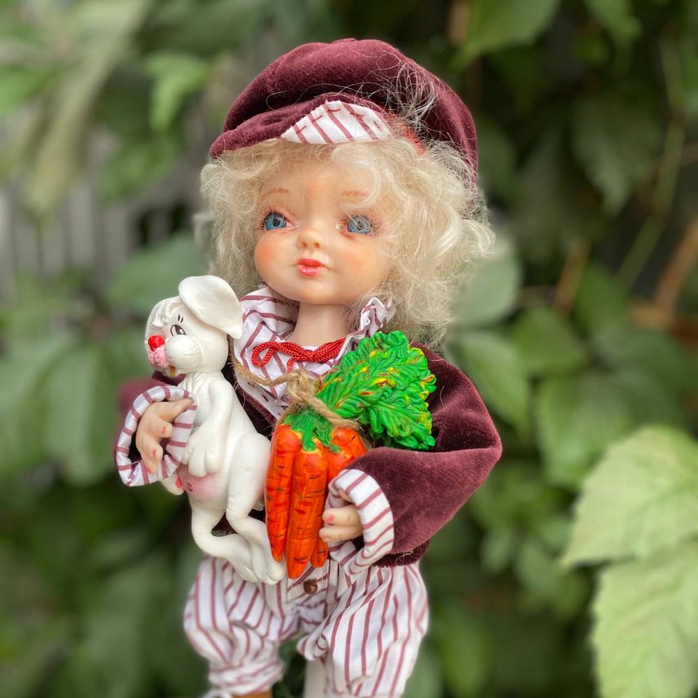 Handmade doll "Petrus with a carrot and a bunny" 20323-bila-raisa photo