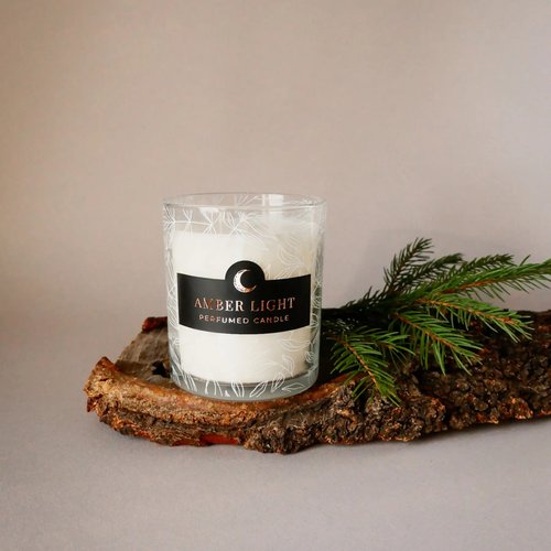 Scented candle "Amber Light" in a glass with a botanical ornament by Herbalcraft Herbalcraft 14297-herbalcraft photo